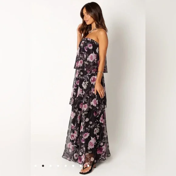 COPY - Petal & Pup BLOOM STRAPLESS MAXI DRESS - BLACK FLORAL NWT - Picture 6 of 7